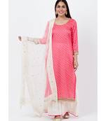 Carrot Pink Bandani Kurti with Flared Palazzo and Sequenced Dupatta