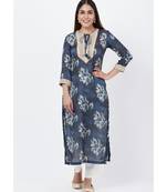 Gray Floral Embroidered Silk Kurti with Off-White Palazzo