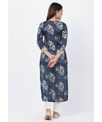 Gray Floral Embroidered Silk Kurti with Off-White Palazzo 4