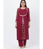 Purple Georgette Foil Pleated Kurti with Foil Printed Palazzo