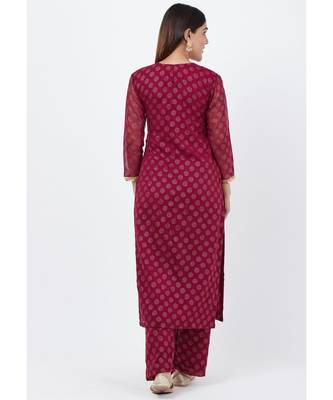 Purple Georgette Foil Pleated Kurti with Foil Printed Palazzo 4