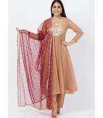 Gold Georgette Foil Gathered Kurti with Straight Palazzo and Sequenced Dupatta