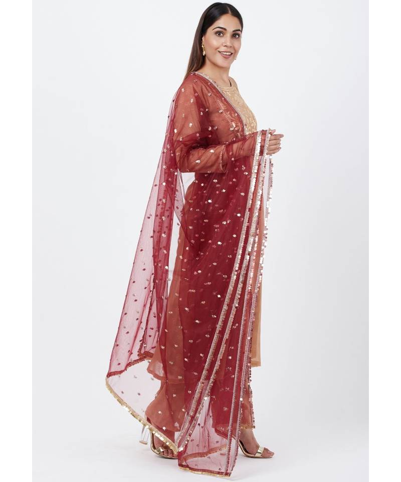 Gold Georgette Foil Gathered Kurti with Straight Palazzo and Sequenced Dupatta