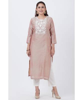 Cool Gray Embroidered Kurti with Straight Pants 1