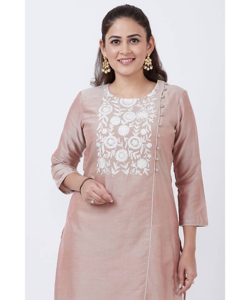 Cool Gray Embroidered Kurti with Straight Pants