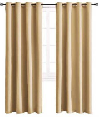 Indiancraft (5ft) Polyester Window Curtain (Pack Of 2) (Plain, Beige) 1
