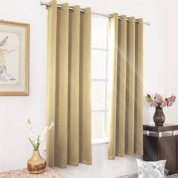 Indiancraft (5ft) Polyester Window Curtain (Pack Of 2) (Plain, Beige) 2