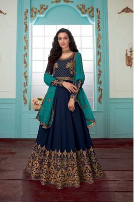 Eqva Blue Fox Georgette With Chain Stitch Work And Stone Anarkali Suit 1