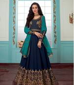 Eqva Blue Fox Georgette With Chain Stitch Work And Stone Anarkali Suit
