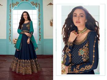 Eqva Blue Fox Georgette With Chain Stitch Work And Stone Anarkali Suit 2