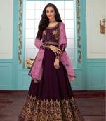 Wine  Fox Georgette With Chain Stitch Work And Stone Anarkali Suit