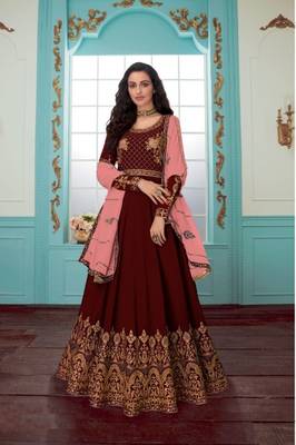 Maroon Fox Georgette With Chain Stitch Work And Stone Anarkali Suit 1