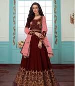Maroon Fox Georgette With Chain Stitch Work And Stone Anarkali Suit