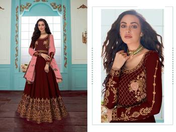 Maroon Fox Georgette With Chain Stitch Work And Stone Anarkali Suit 2