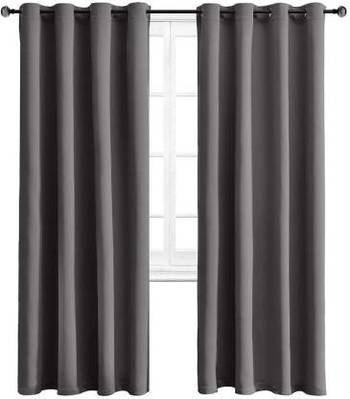 Indiancraft (5 ft) Polyester Long Door Curtain (Pack Of 2) (Plain, Grey) 1