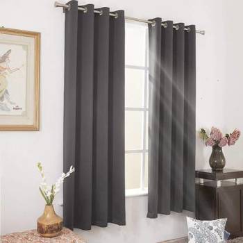 Indiancraft (5 ft) Polyester Long Door Curtain (Pack Of 2) (Plain, Grey) 2