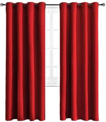 Indiancraft (5 ft) Polyester Window Curtain (Pack Of 2) (Plain, Red) 1