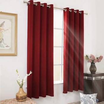 Indiancraft (5 ft) Polyester Window Curtain (Pack Of 2) (Plain, Red) 2