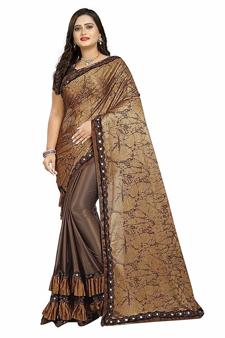 brown printed cotton saree with blouse