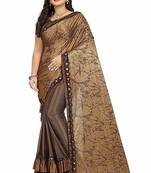 brown printed cotton saree with blouse