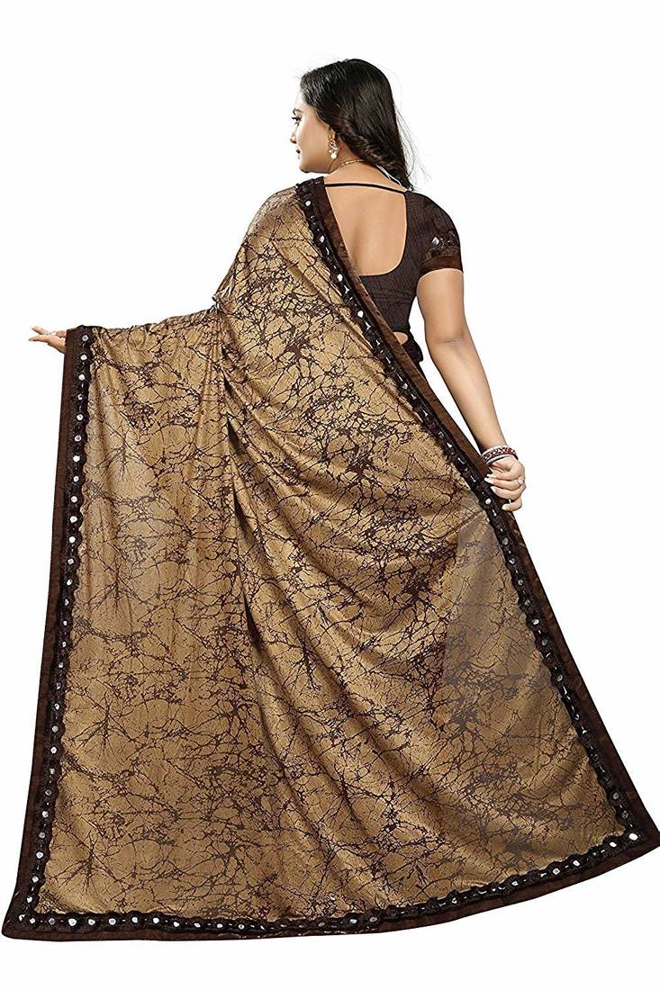brown printed cotton saree with blouse