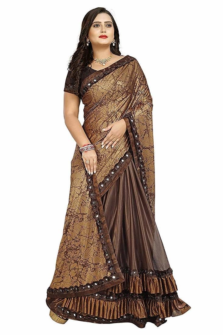 brown printed cotton saree with blouse