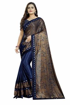 blue printed cotton saree with blouse 1
