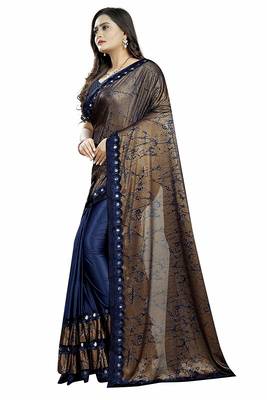 blue printed cotton saree with blouse 3