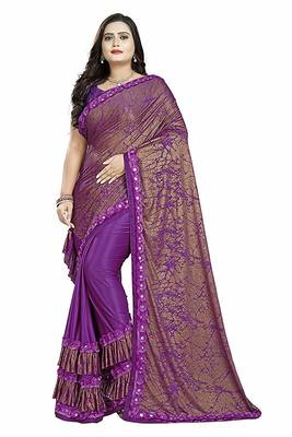 purple printed cotton saree with blouse 1