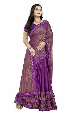 purple printed cotton saree with blouse 2