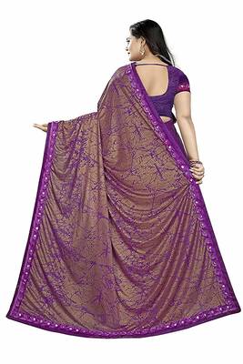 purple printed cotton saree with blouse 3