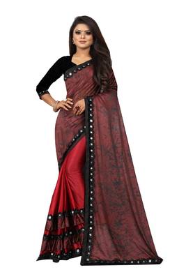 red printed cotton saree with blouse 1