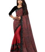 red printed cotton saree with blouse