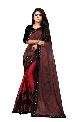 red printed cotton saree with blouse 2