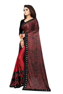 red printed cotton saree with blouse 3