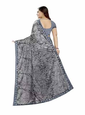 grey printed cotton saree with blouse 2