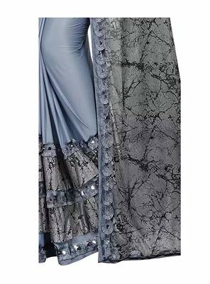 grey printed cotton saree with blouse 4