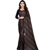 brown printed cotton saree with blouse