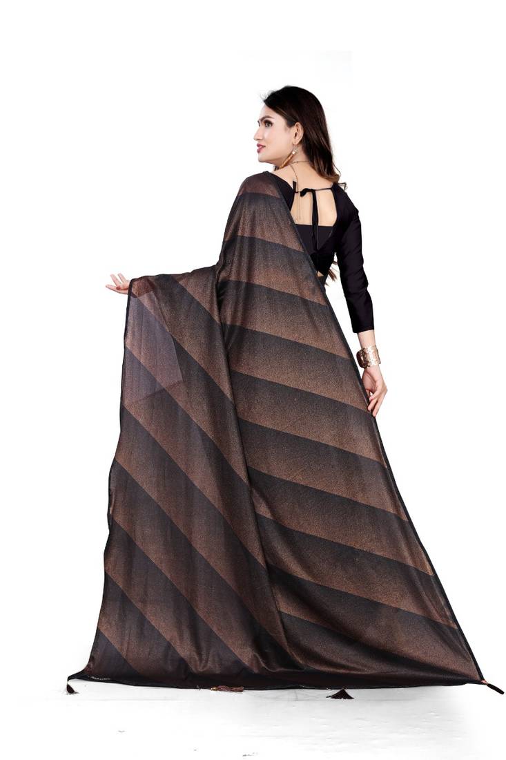 brown printed cotton saree with blouse