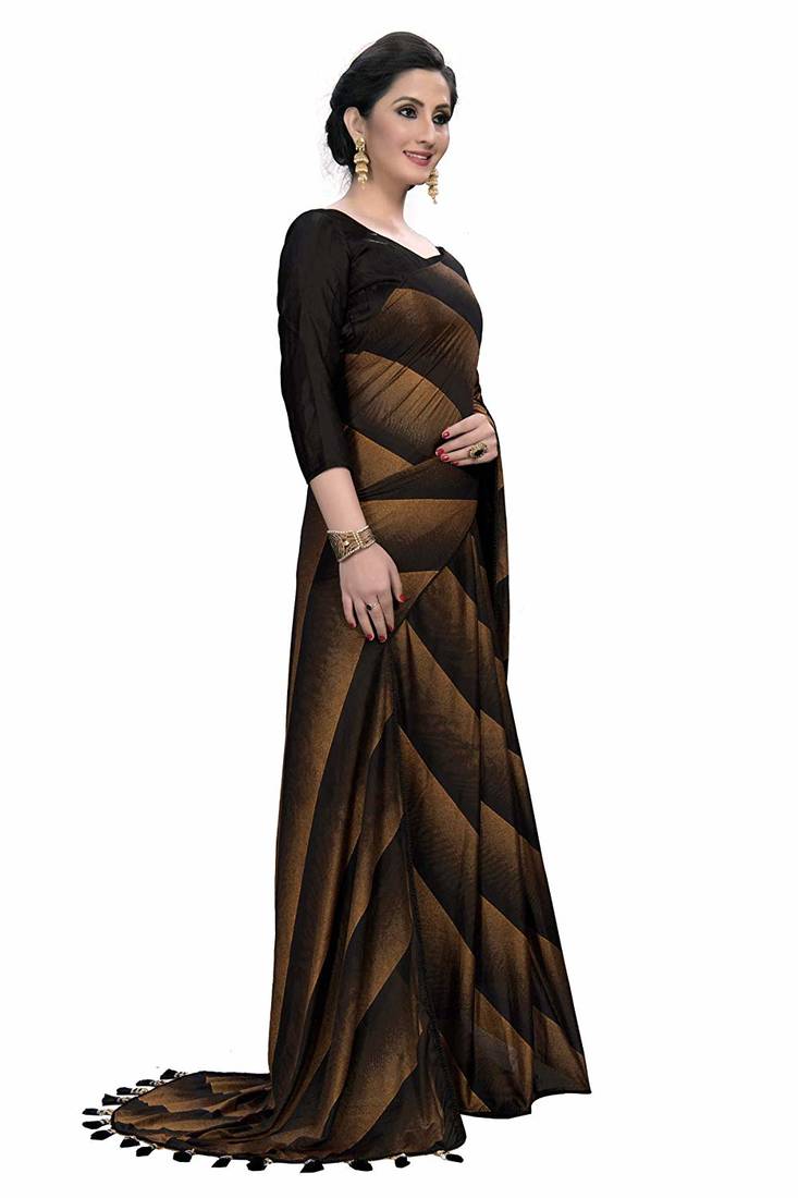 brown printed cotton saree with blouse