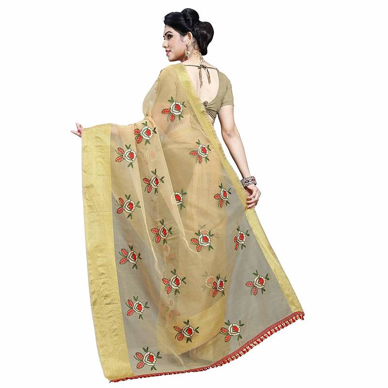 brown embroidered organza saree with blouse