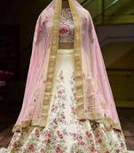 Beautiful Off White Colored Designer Partywear Embroidered Work Silk Material Lehenga Choli