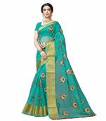 green embroidered organza saree with blouse