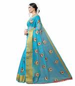 turquoise embroidered organza saree with blouse