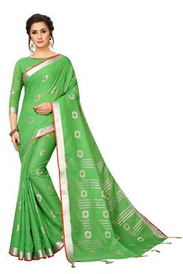 Green woven linen saree with blouse 1