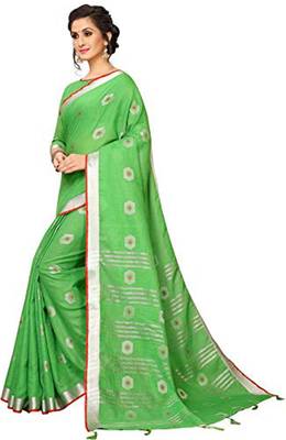 Green woven linen saree with blouse 2