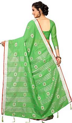 Green woven linen saree with blouse 3