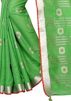 Green woven linen saree with blouse 4