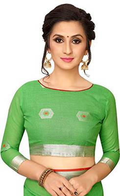Green woven linen saree with blouse 5