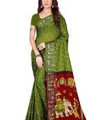 Mehendi hand woven art silk saree with blouse